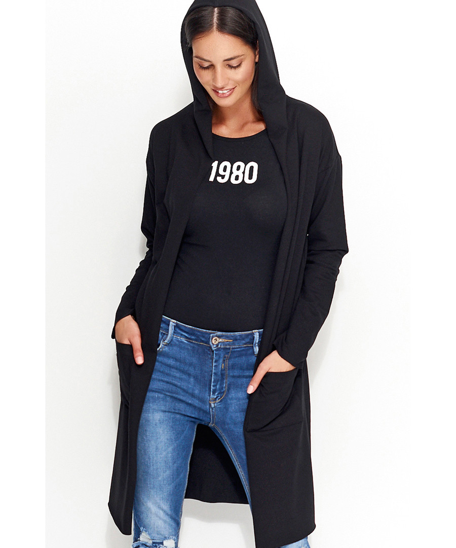 Black cotton blend hooded cardigan Sale - numinou