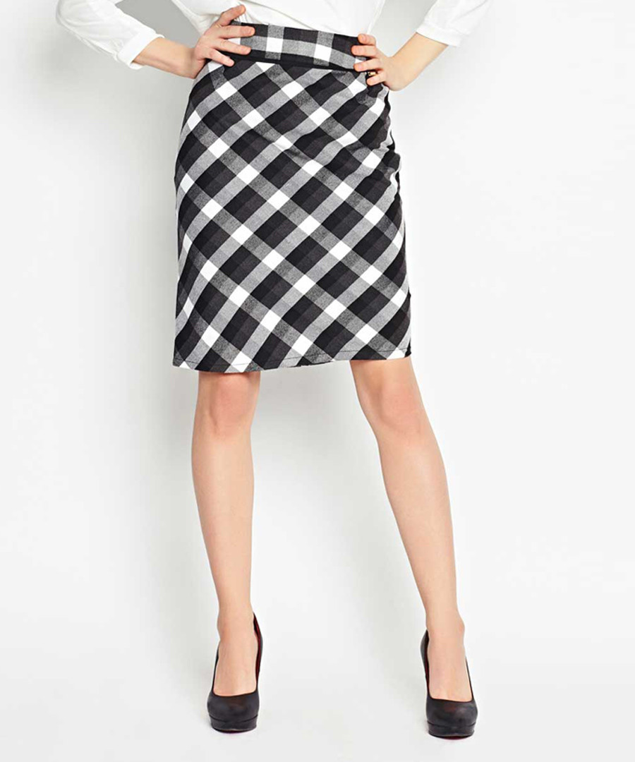 White plaid print midi skirt Sale - awama