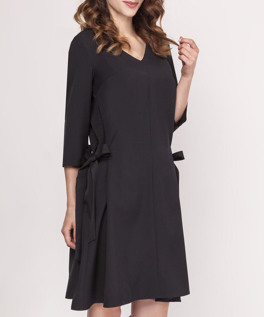 Black side tie V-neck dress Sale - Bonnie Su