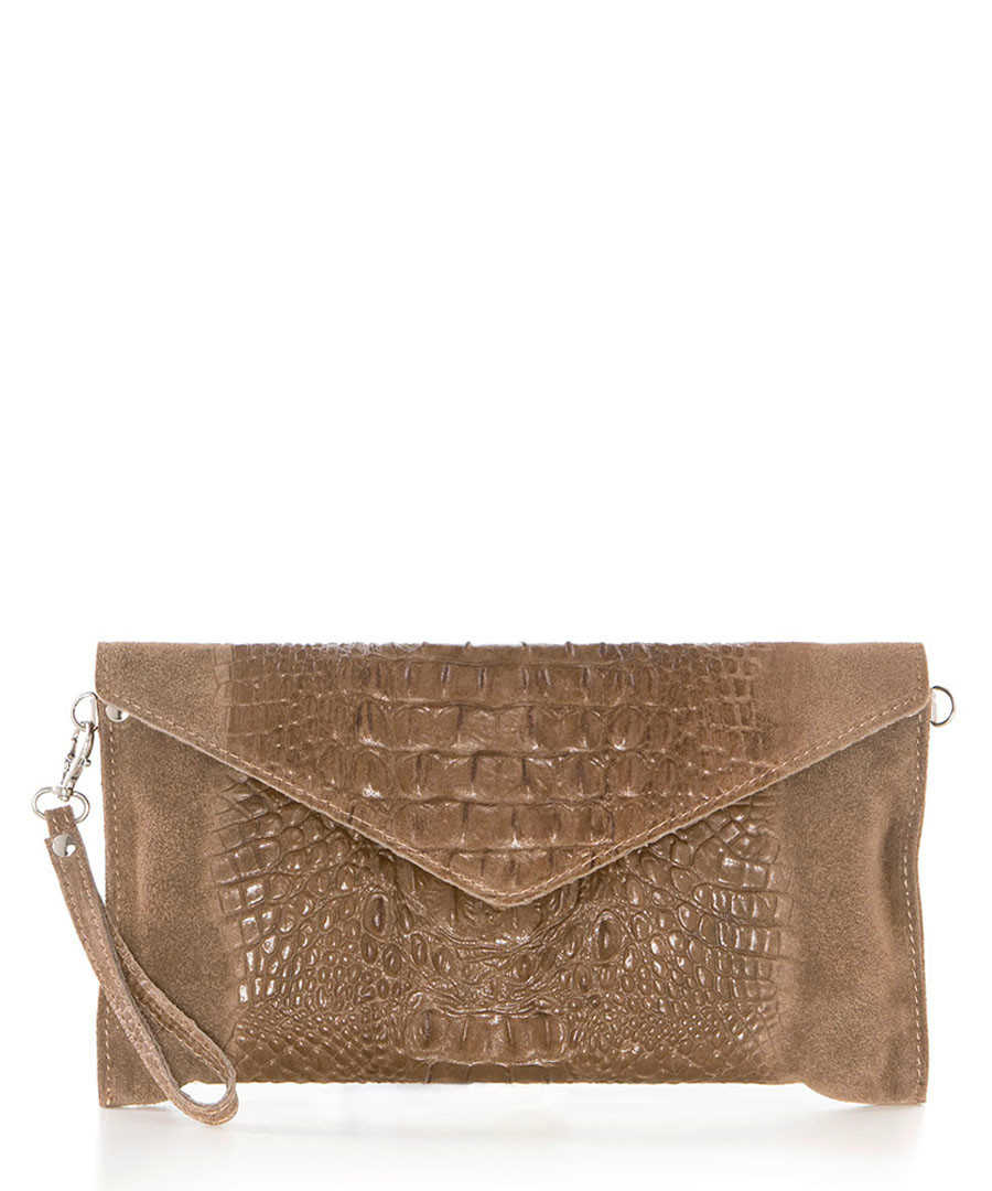 Brown leather moc-croc envelope clutch Sale - mia tomazzi