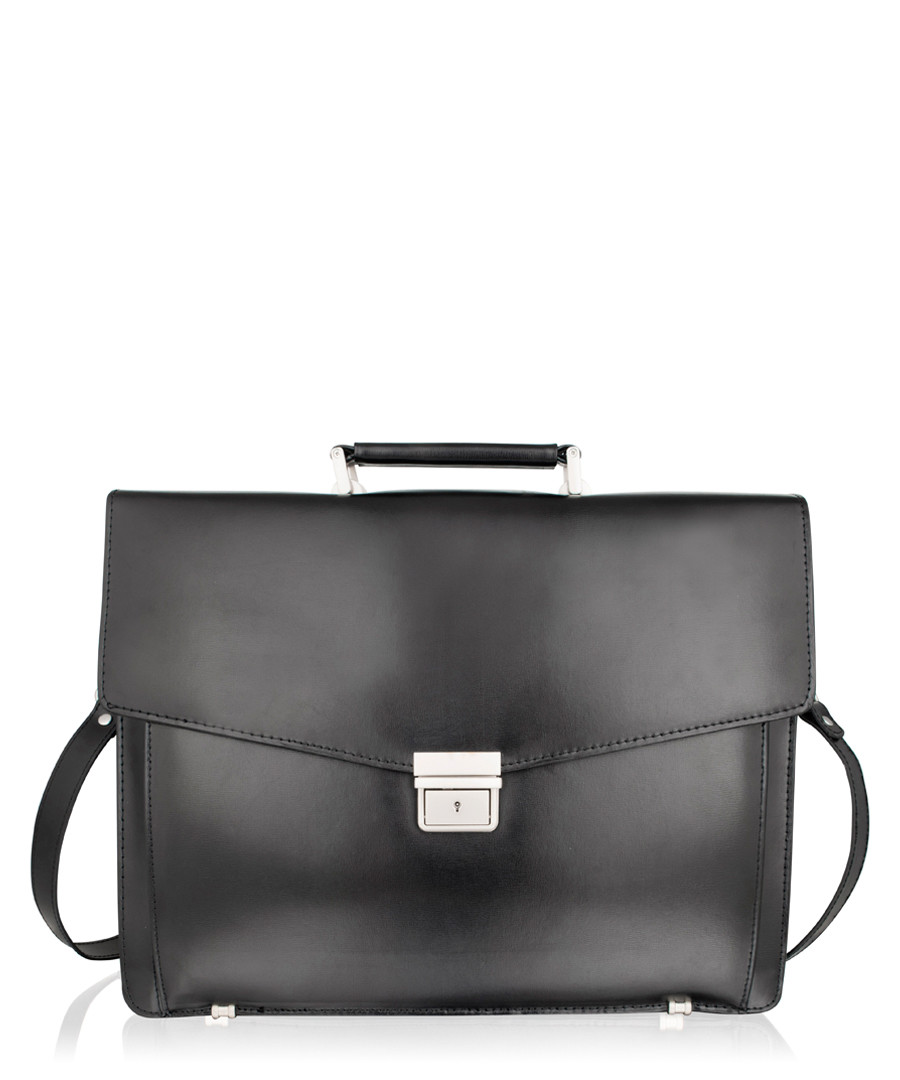 Black & silver-tone leather briefcase Sale - lombard