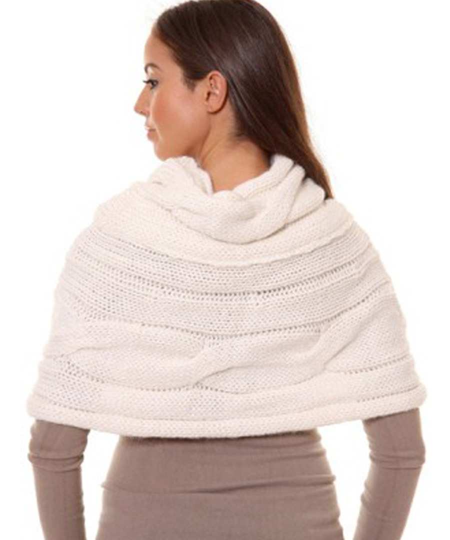 Discount Short Cable Knit Poncho in White SECRETSALES