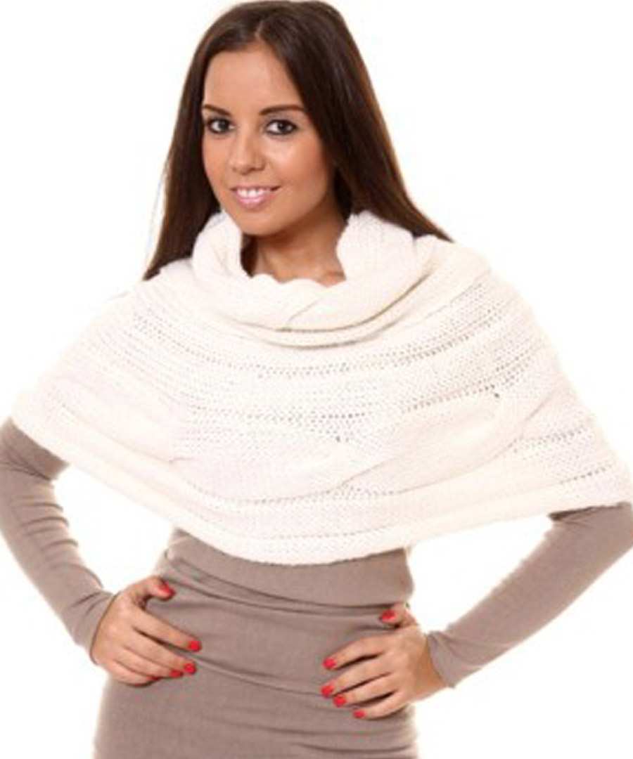 Discount Short Cable Knit Poncho in White SECRETSALES
