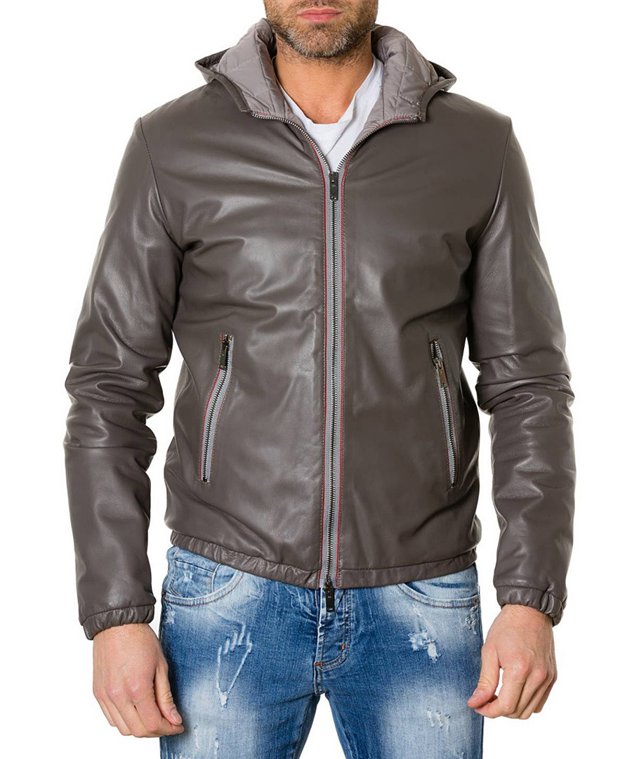 Grey leather hooded jacket Sale - ad milano
