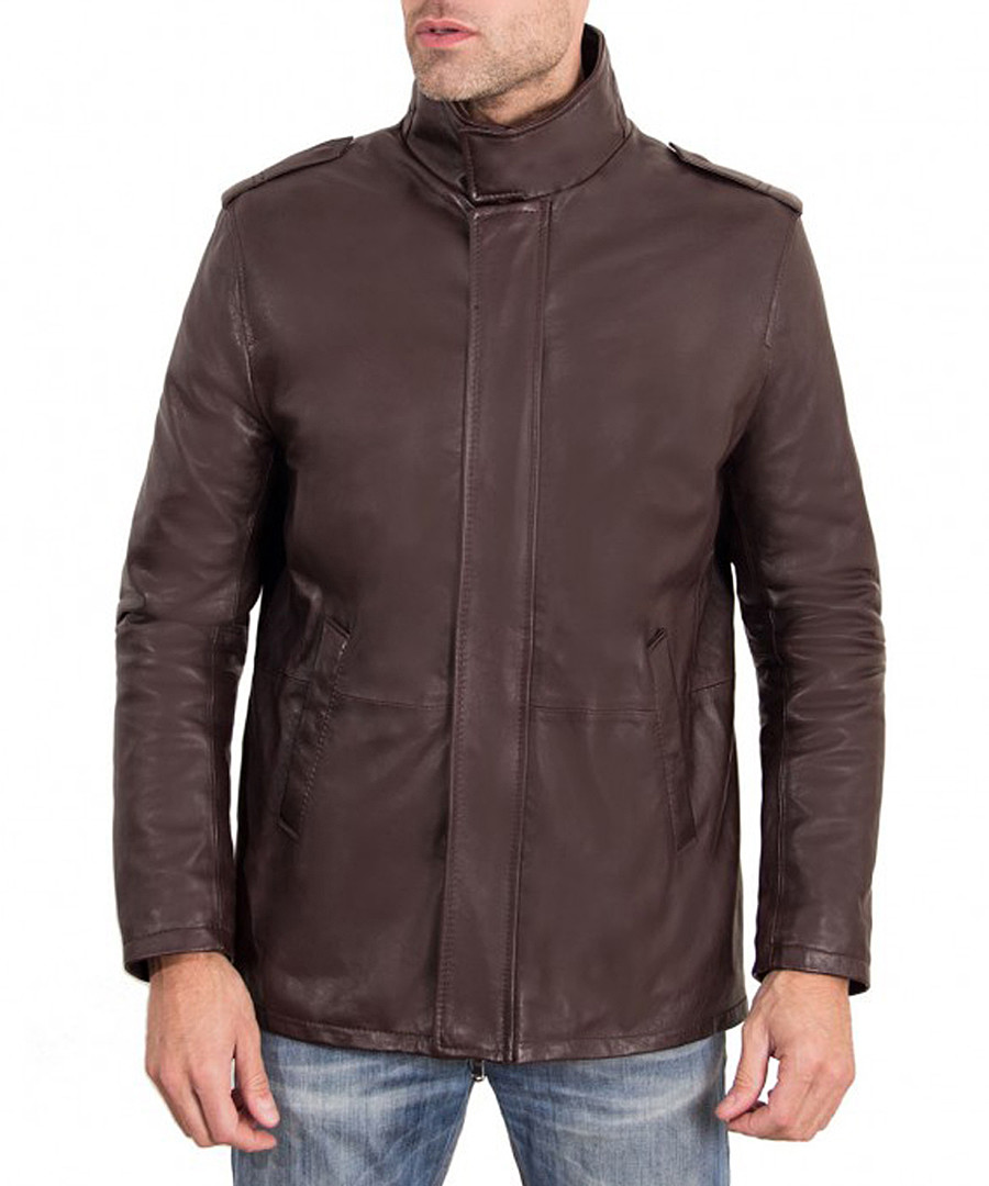 Dark brown leather zip coat Sale - ad milano