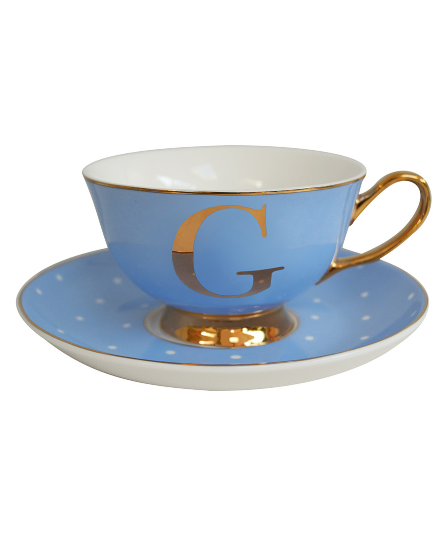 Letter G blue china teacup & saucer Sale - bombay duck