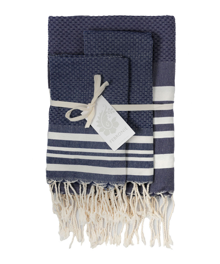 3pc Hamptons denim cotton towel set Sale - FEBRONIE