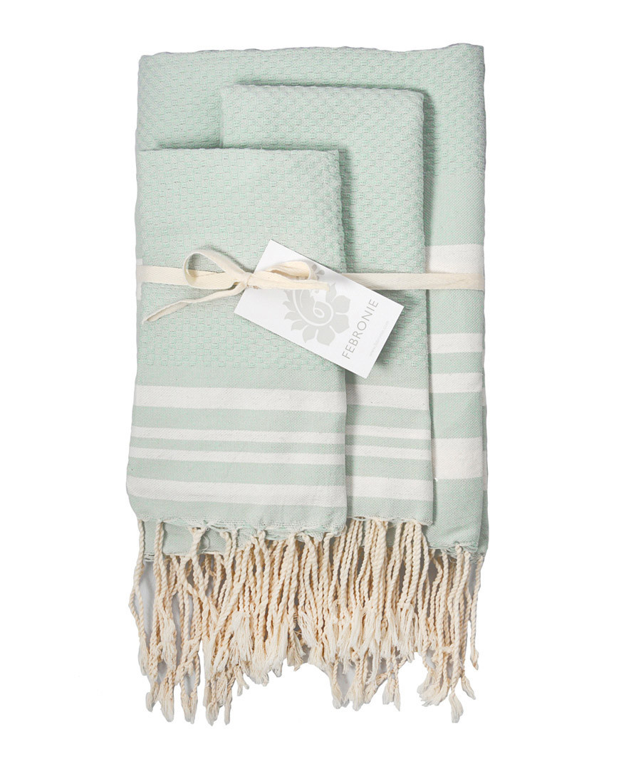 3pc Hamptons mint cotton towel set Sale - FEBRONIE