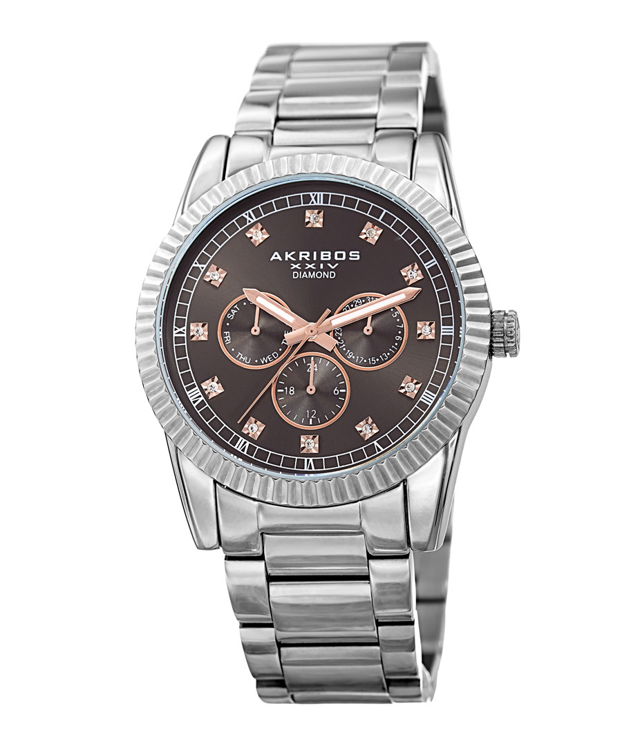 Silver-tone & brown dial steel watch Sale - akribos XXIV