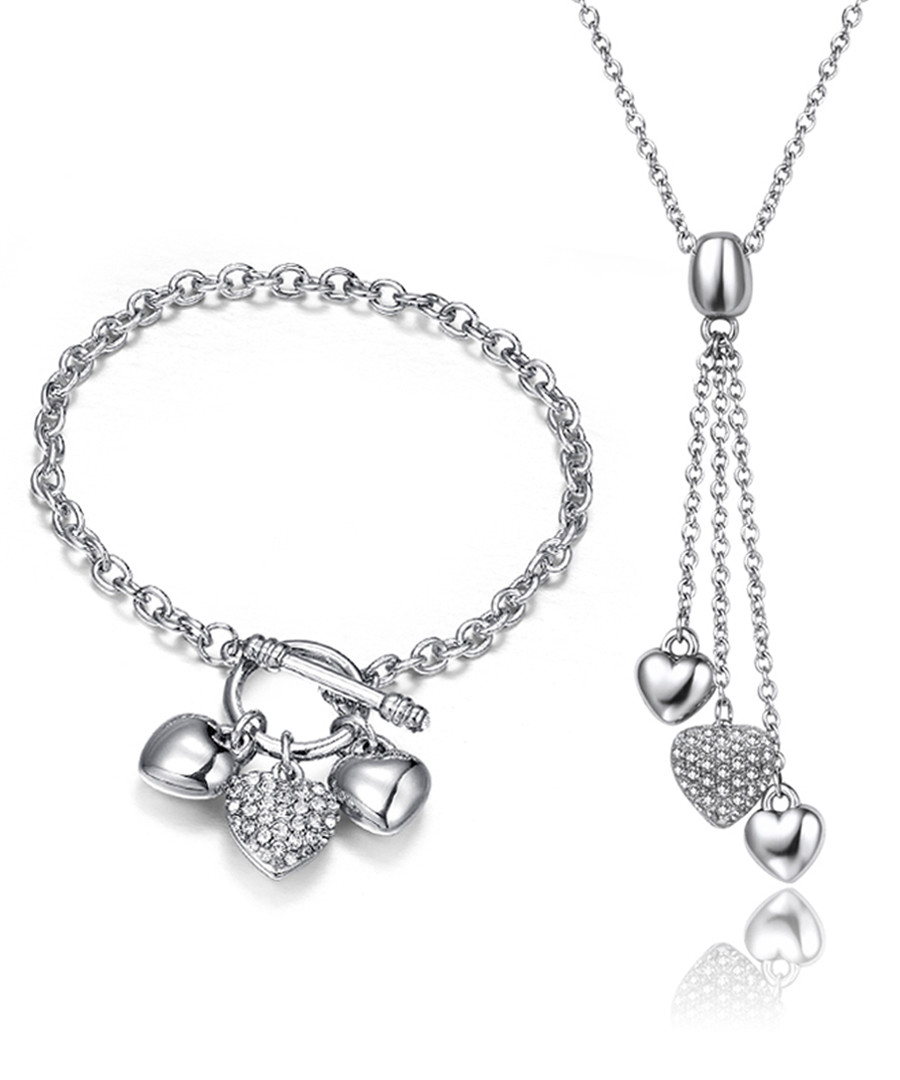 2pc silver-tone heart jewellery set Sale - mestige