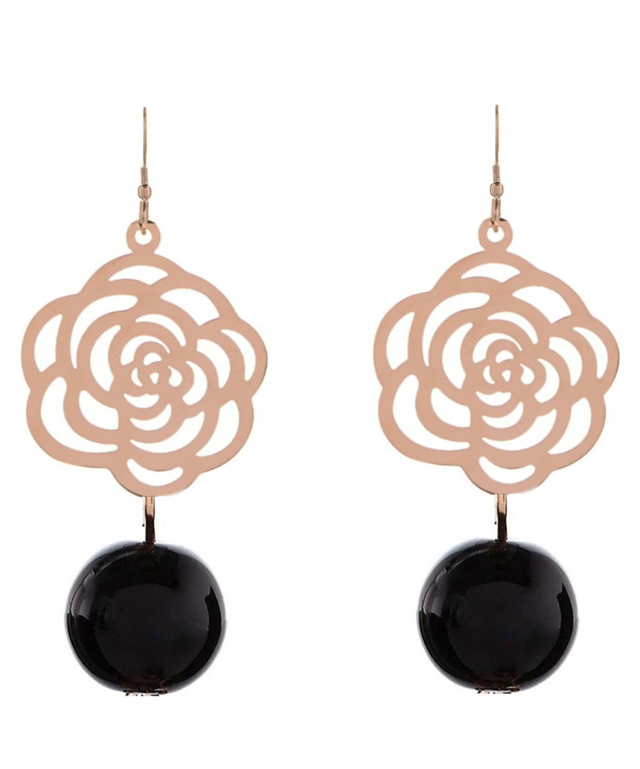 Rose gold-plated & black rose earrings Sale - liv oliver