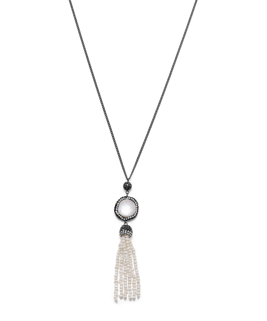 Black pearl drop necklace Sale - liv oliver