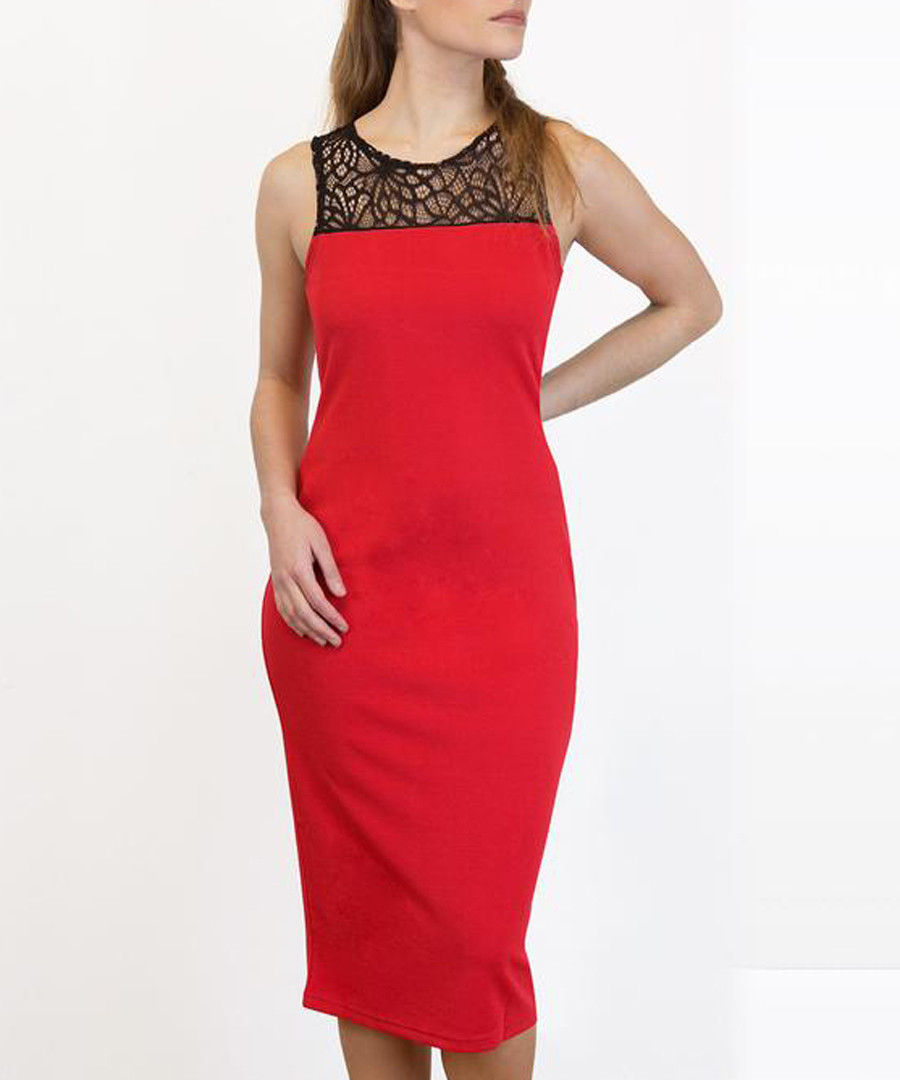 Red & black knee length dress Sale - zibi london