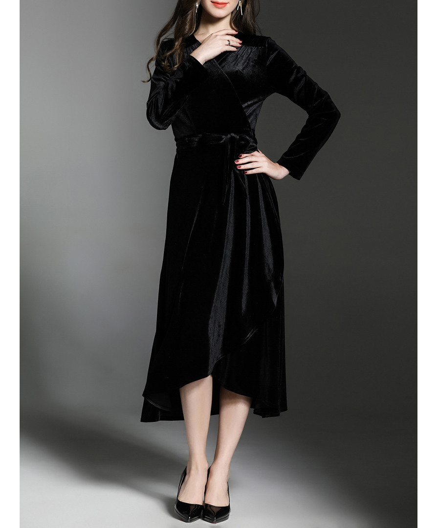 Black long sleeve wrap midi dress Sale - Kaimilan