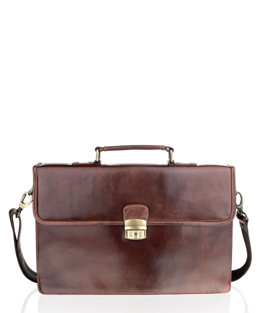 Brown leather satchel briefcase Sale - woodland leather