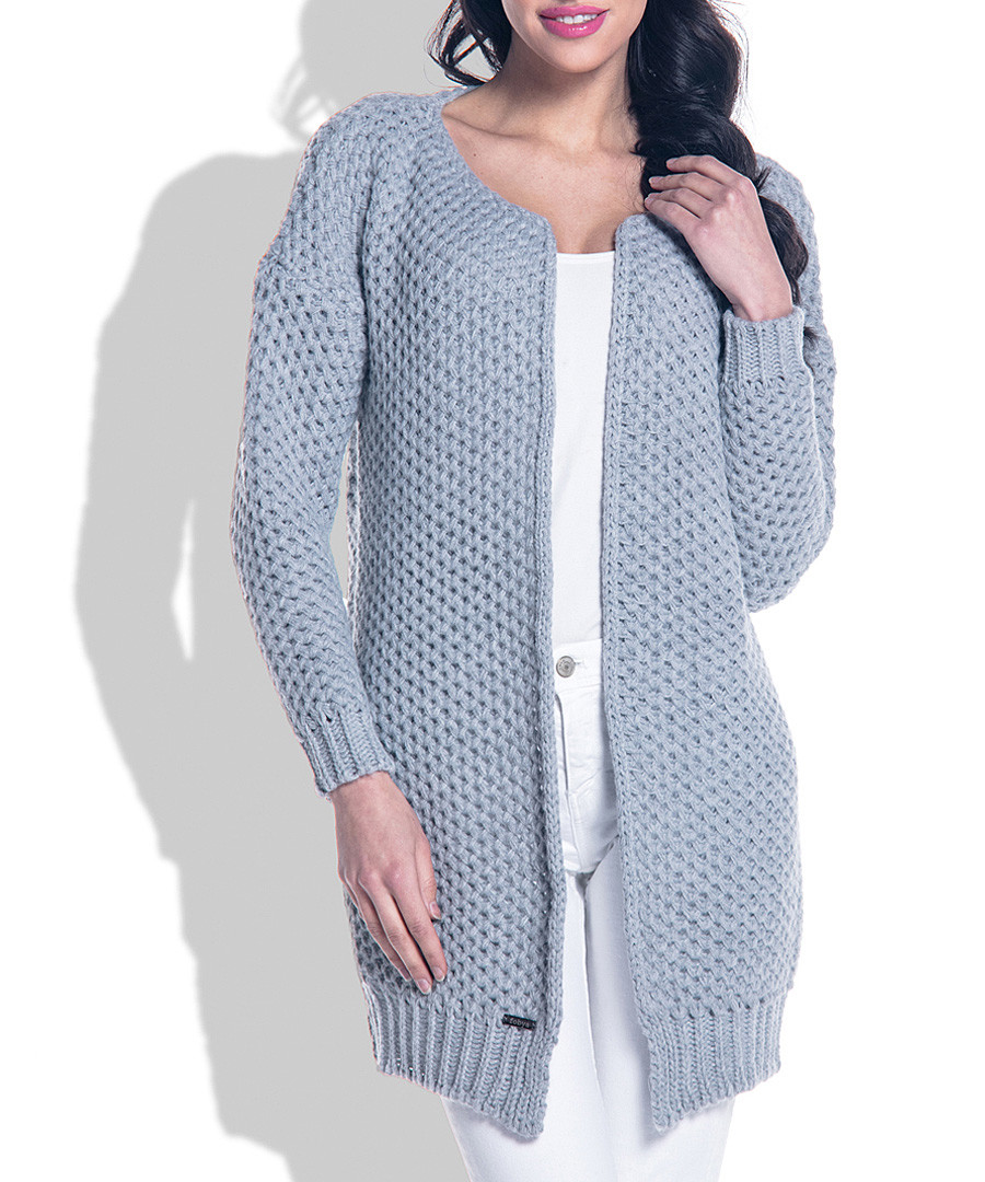 Grey wool blend knit cardigan Sale - fobya