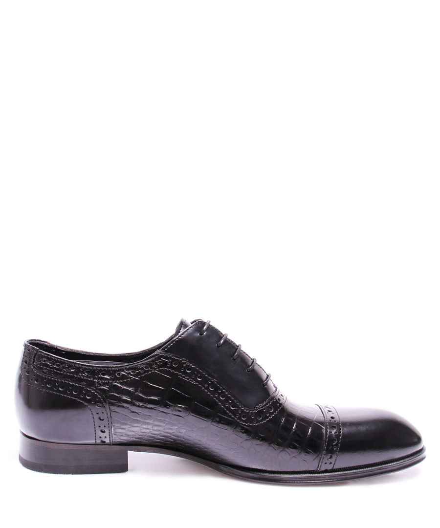 Black leather moc-croc Derby shoes Sale - REPRISE