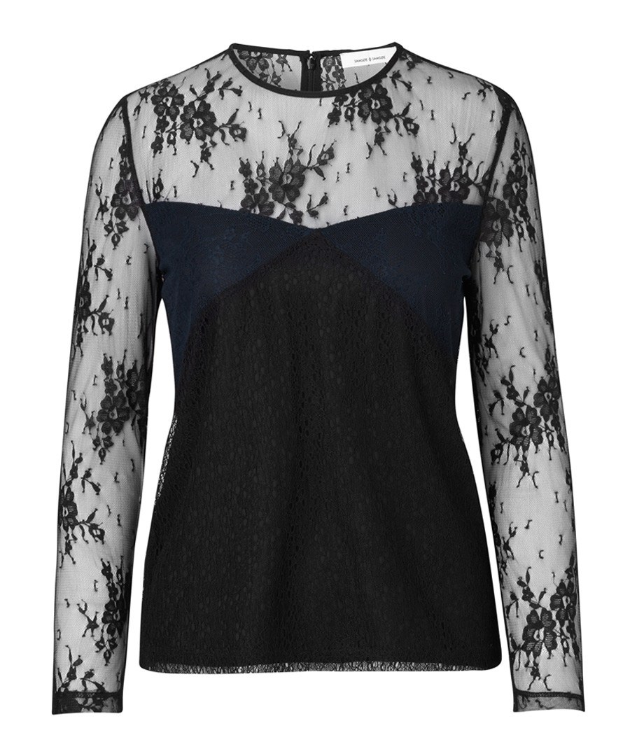 Black cotton blend lace blouse Sale - SAMSOE & SAMSOE