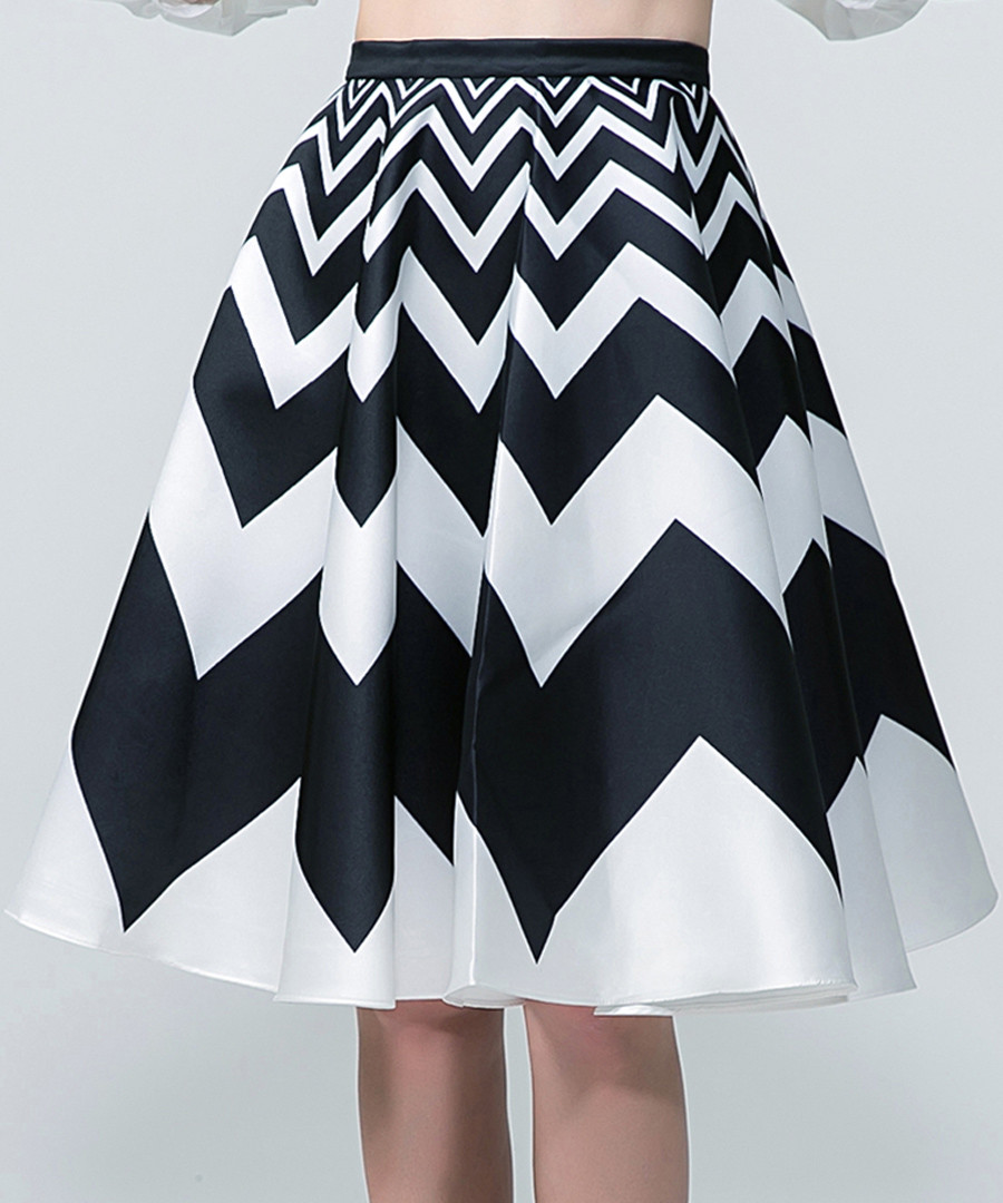 Black & white zigzag midi skirt Sale - sipaya