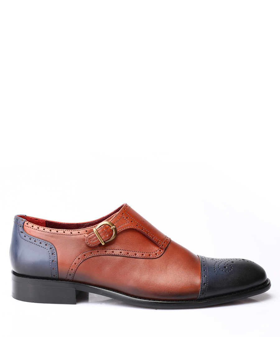 Navy & tan leather monkstrap shoes Sale - s baker
