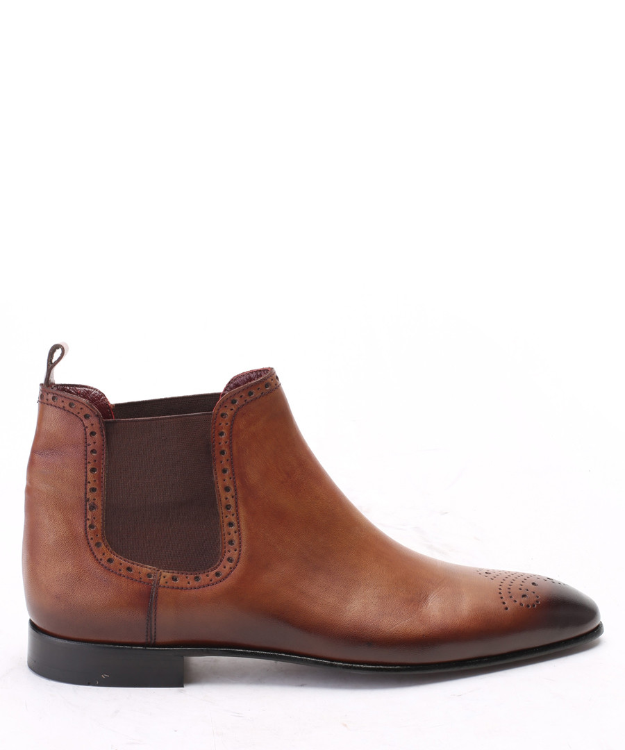 Walnut leather brogue Chelsea boots Sale - s baker