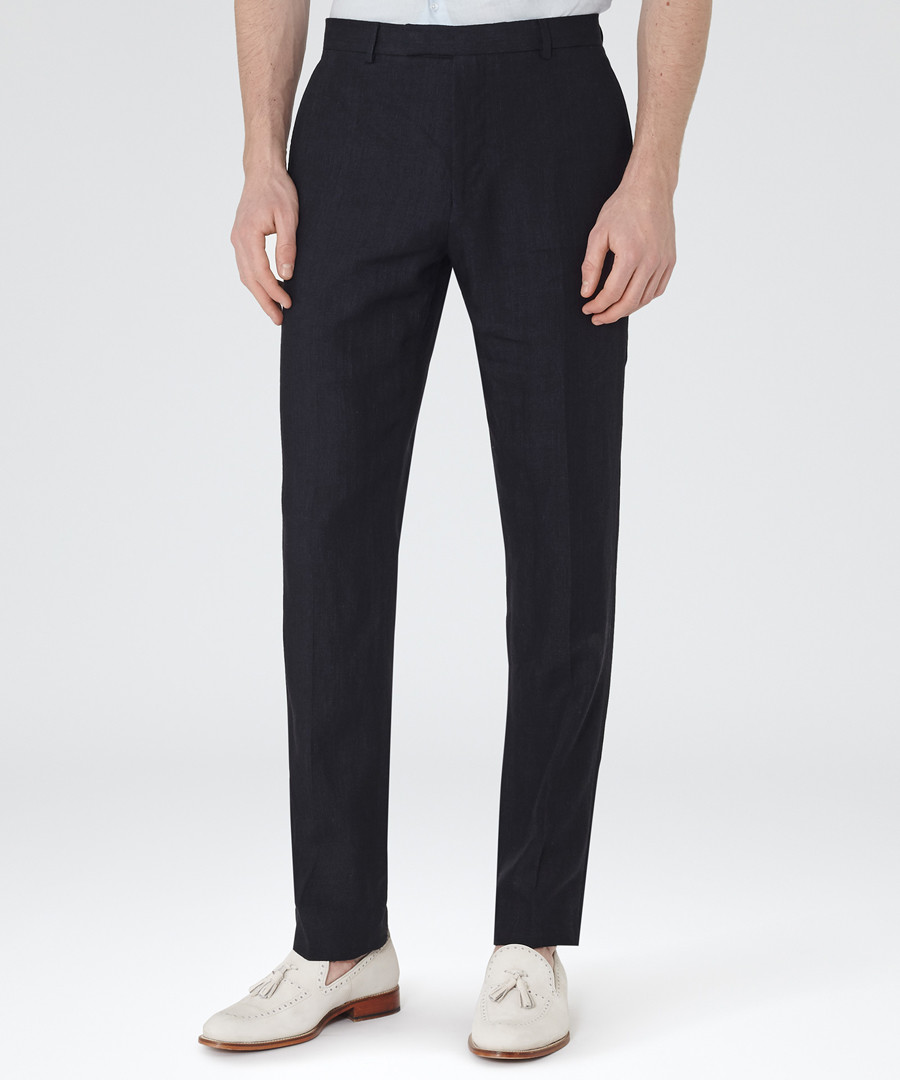 Asher navy pure linen trousers Sale - Reiss