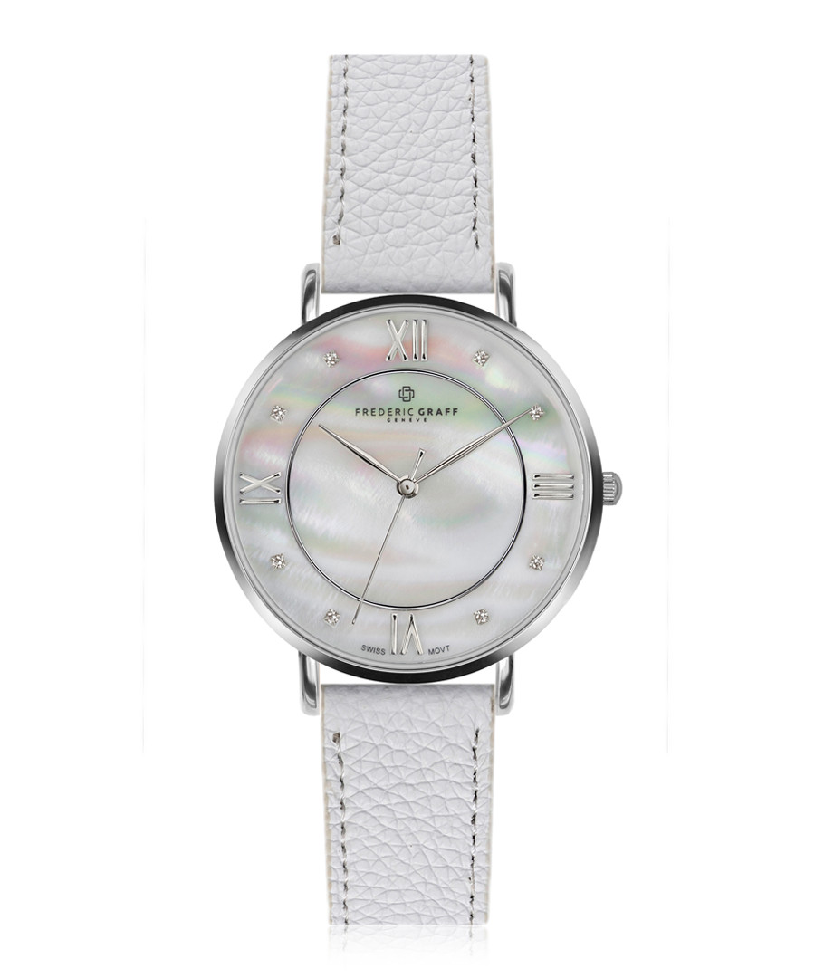 Liskamm silver-plate white leather watch Sale - frederic graff