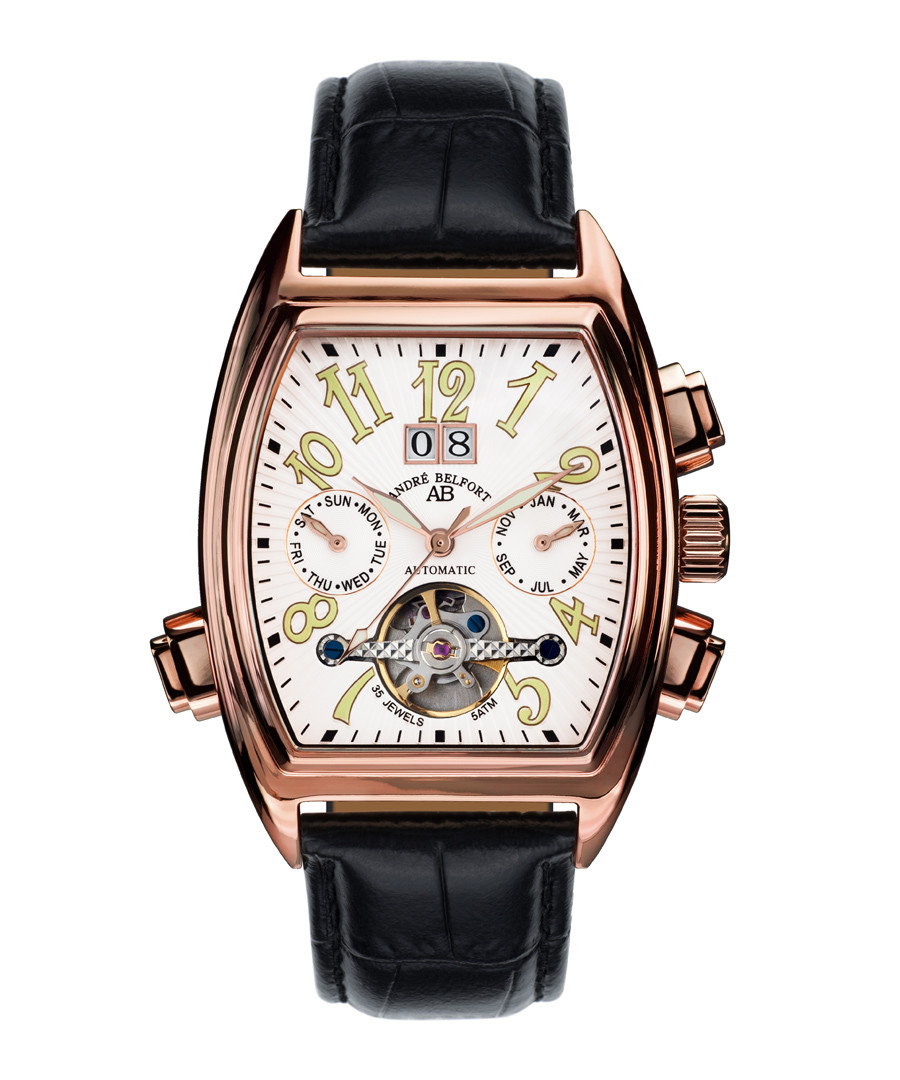 Royale Date black leather & steel watch Sale - andre belfort