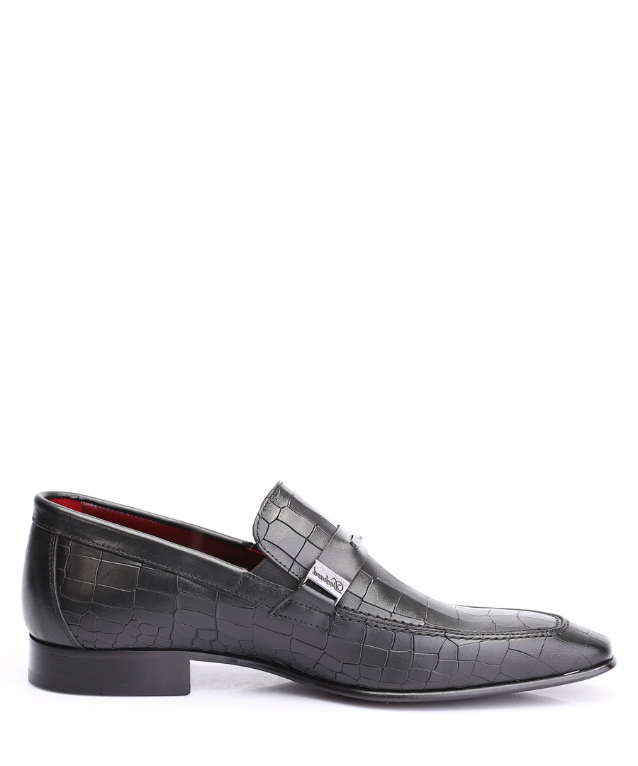 Black leather snake-effect loafers Sale - deckard