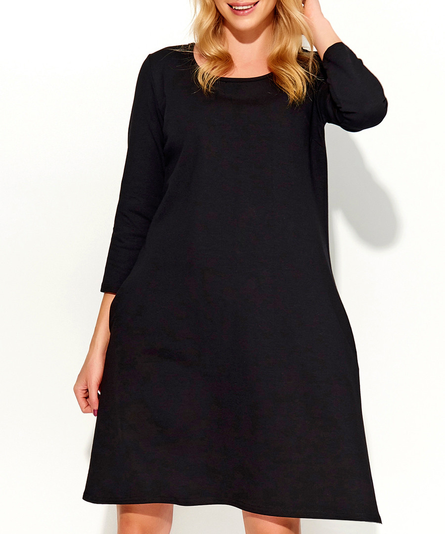 Black cotton blend loose dress Sale - Makadamia
