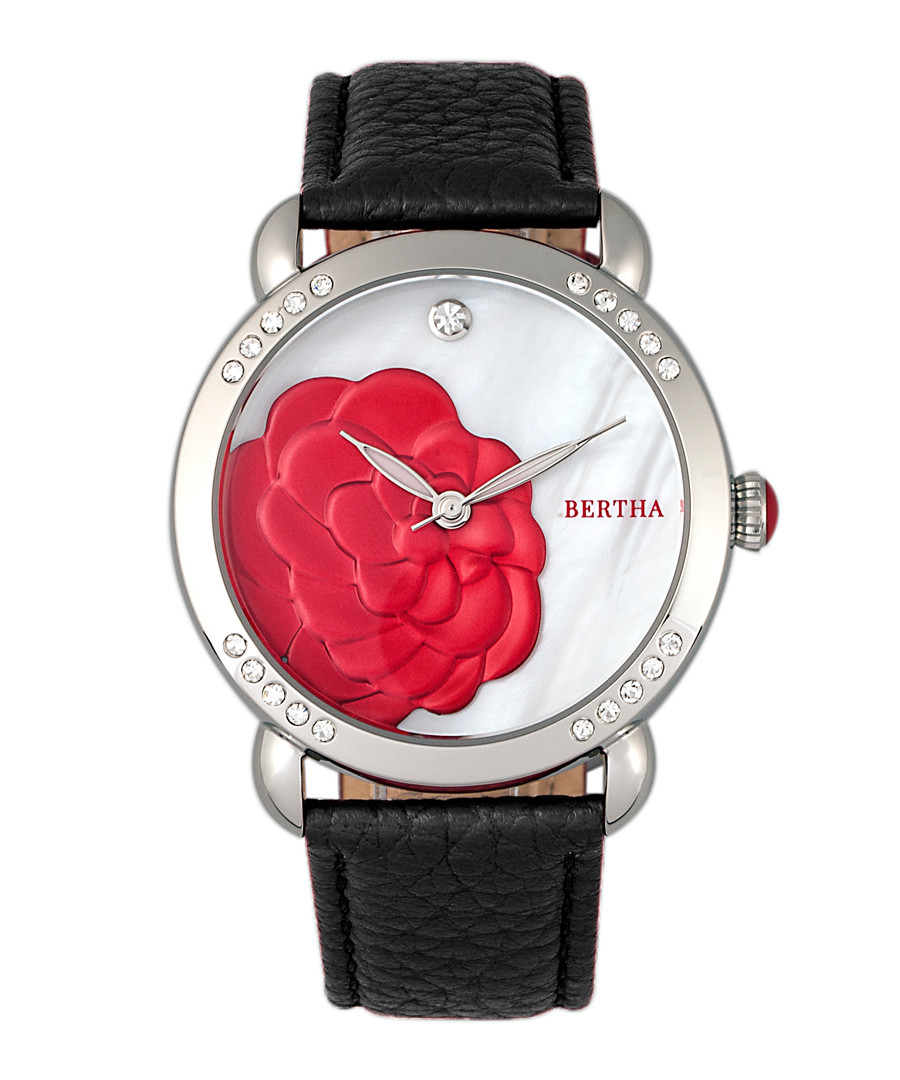 Daphne steel & black leather strap watch Sale - bertha