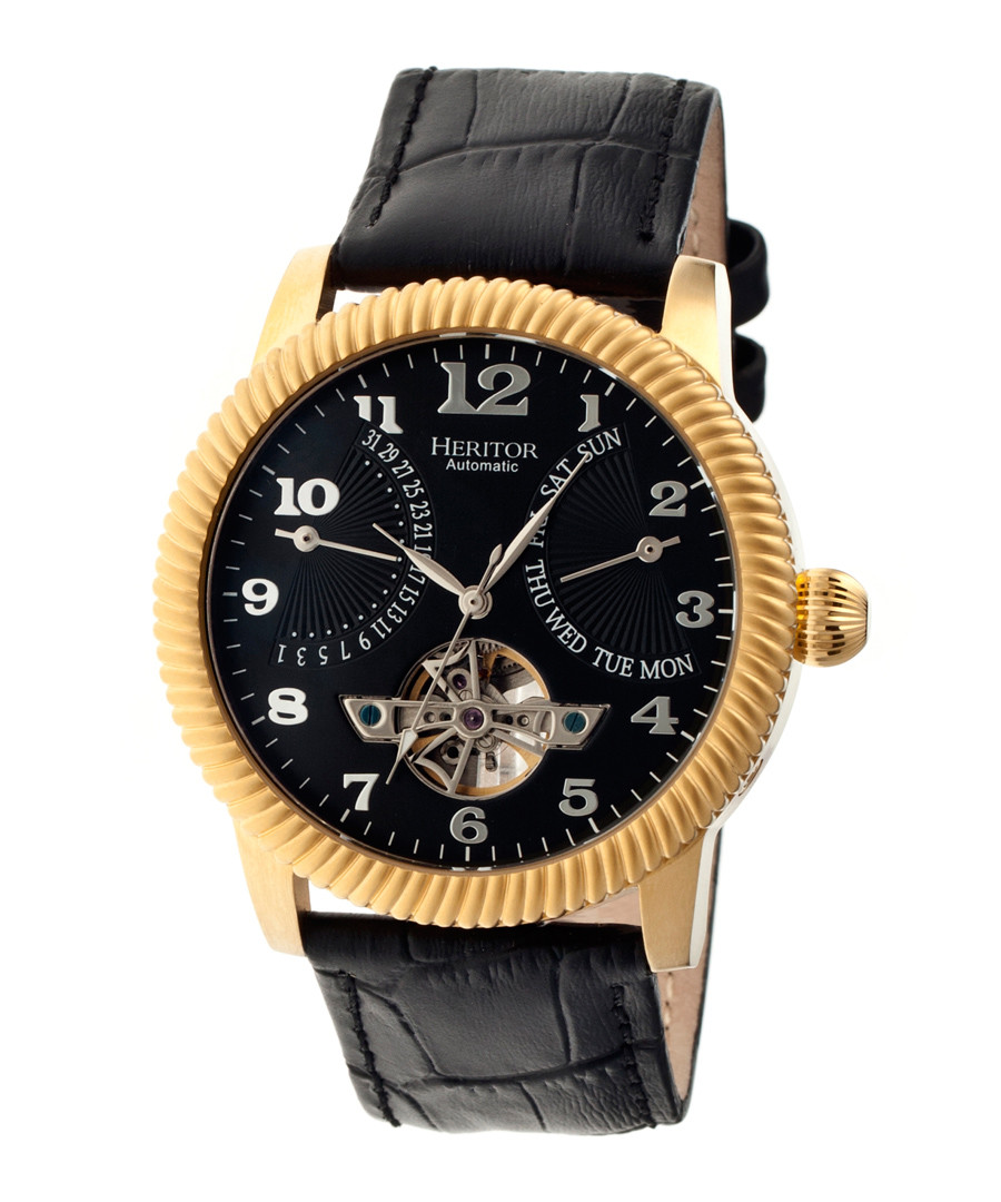 Piccard black & gold-tone leather watch Sale - heritor automatic