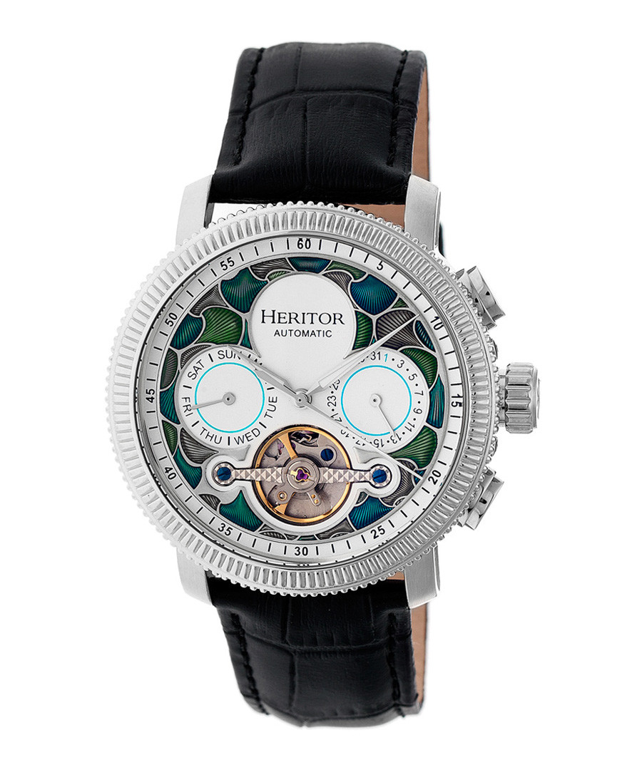 Aura black & silver-tone leather watch Sale - heritor automatic