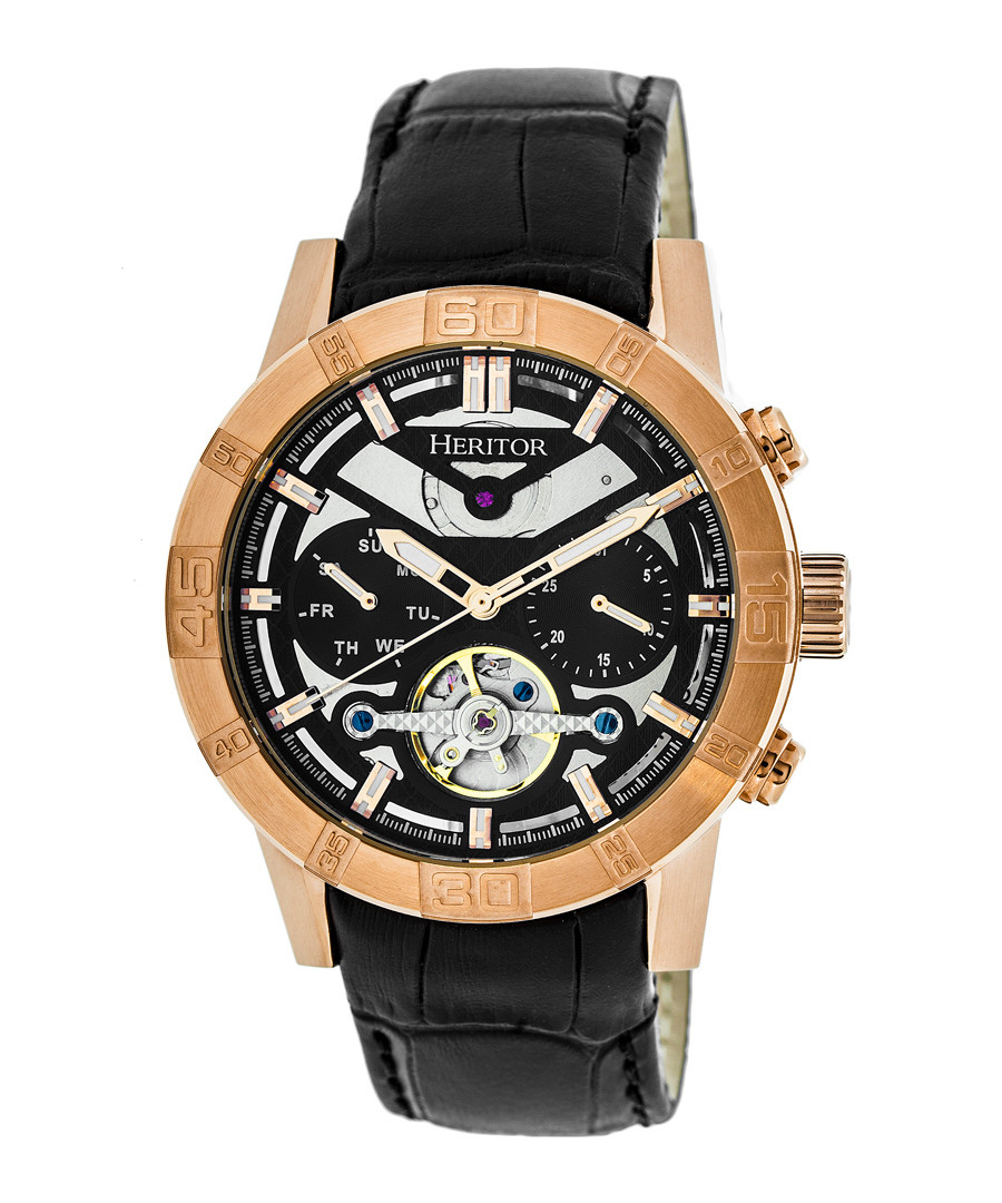 Hamilton black leather dial watch Sale - heritor automatic