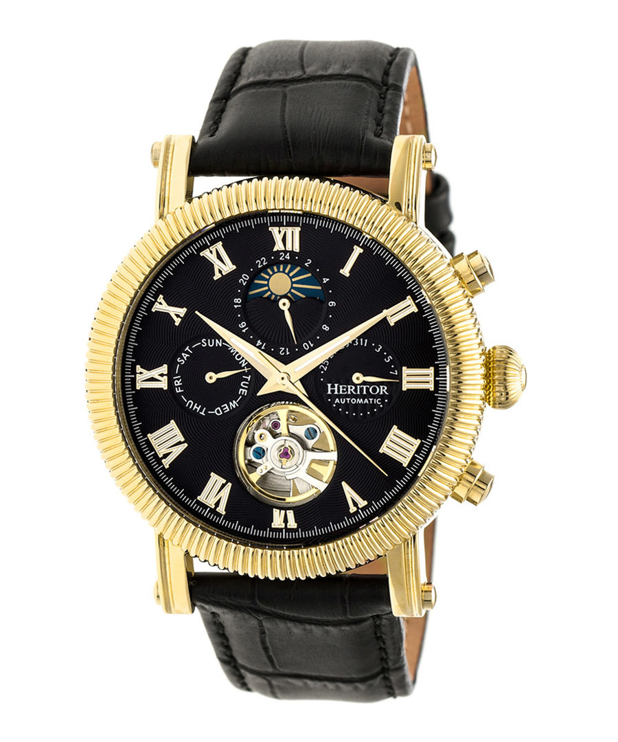 Winston black leather moc-croc watch Sale - heritor automatic