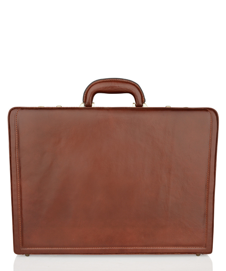 Cognac leather rectangular briefcase Sale - woodland leathers