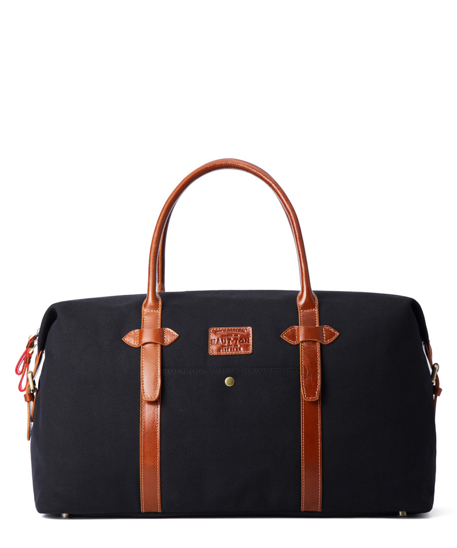 Black & tan leather weekend holdall Sale - woodland leathers
