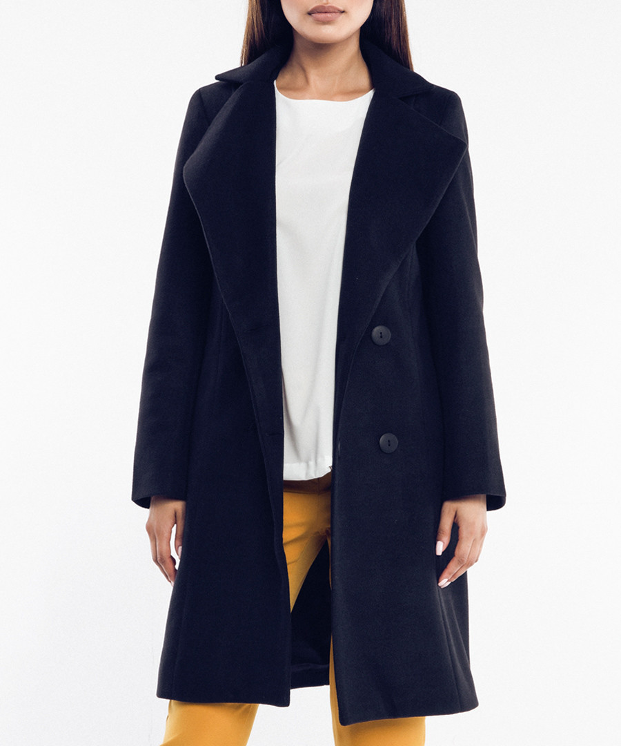 Black wool blend double-breasted coat Sale - rita koss