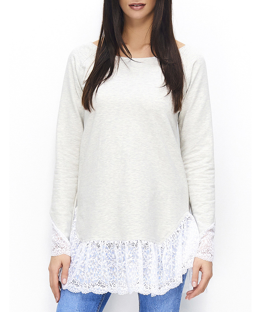 Beige cotton blend lace trim top Sale - numinou