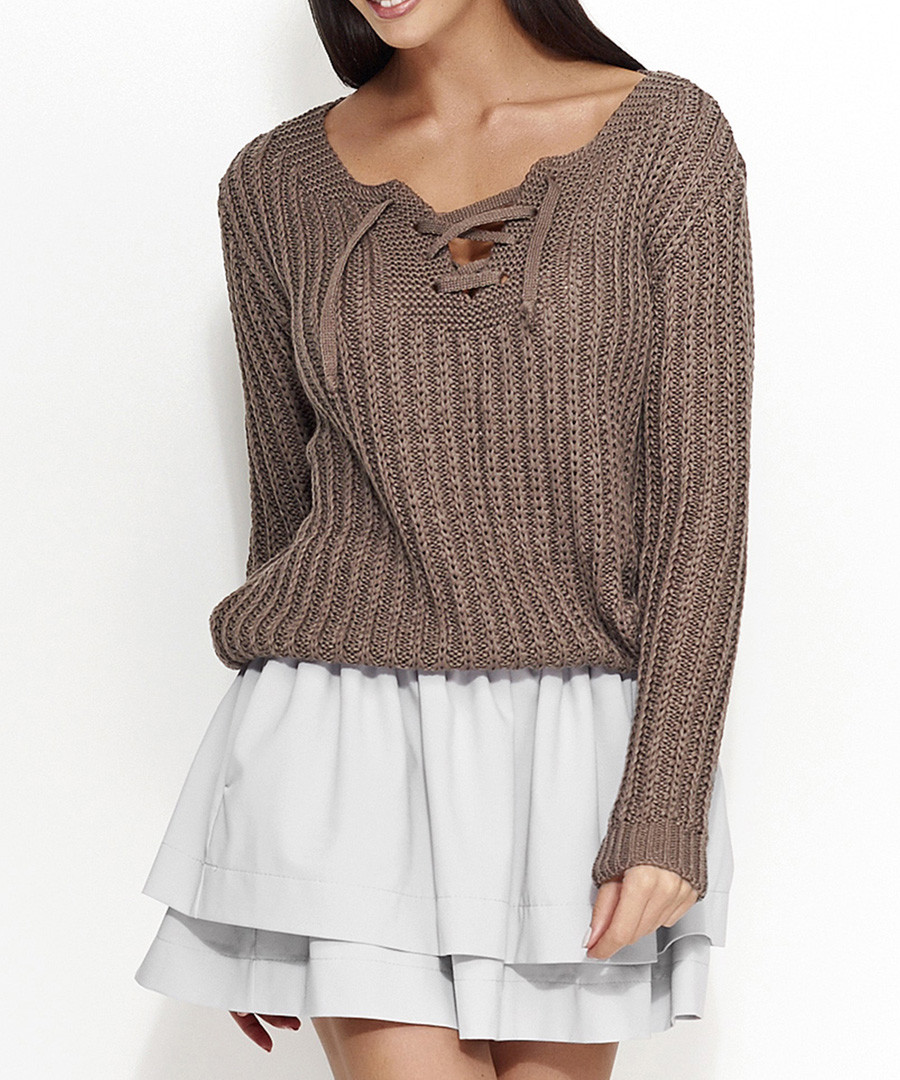 Coffee tie front chunky knit jumper Sale - numinou