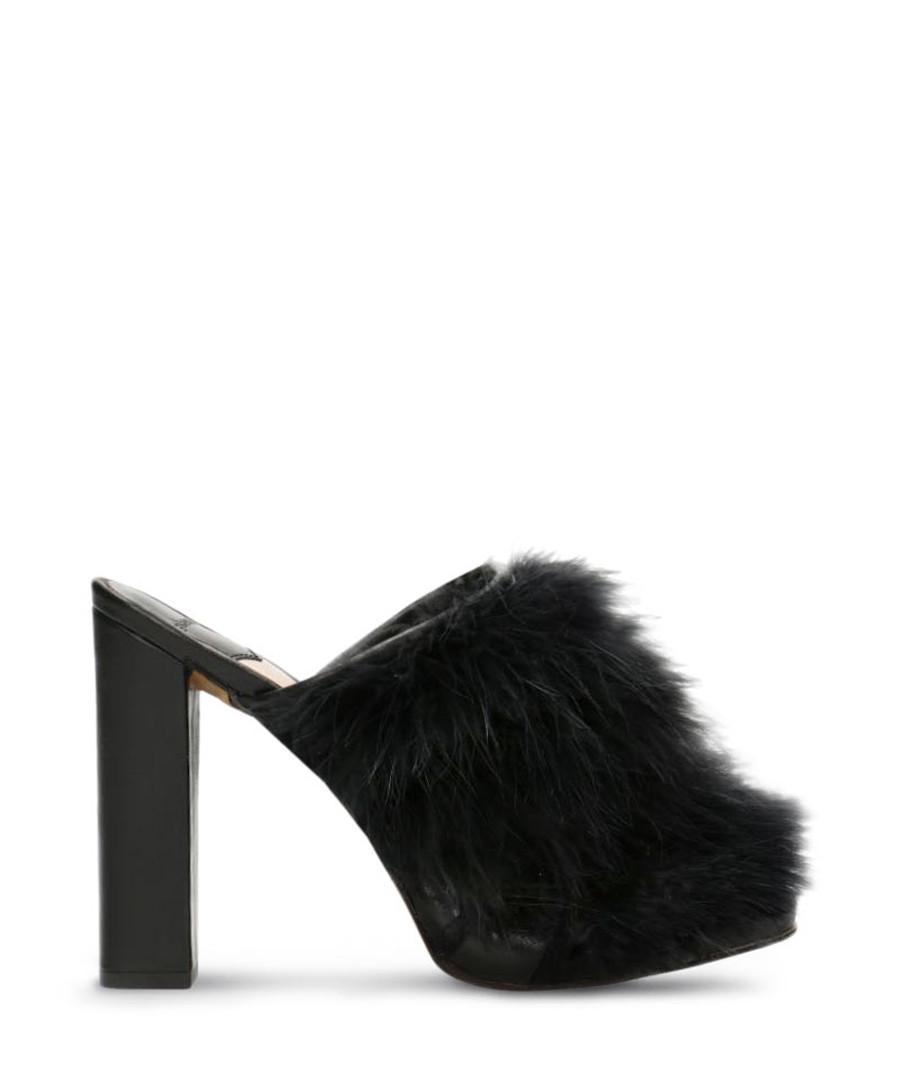 Black leather furry heeled mules Sale - Gino Rossi