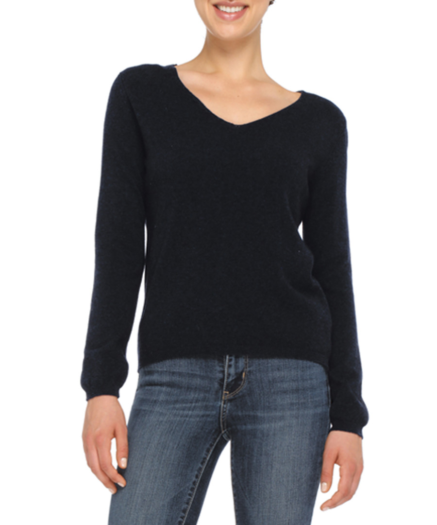 Black cashmere blend V-neck jumper Sale - love cashmere