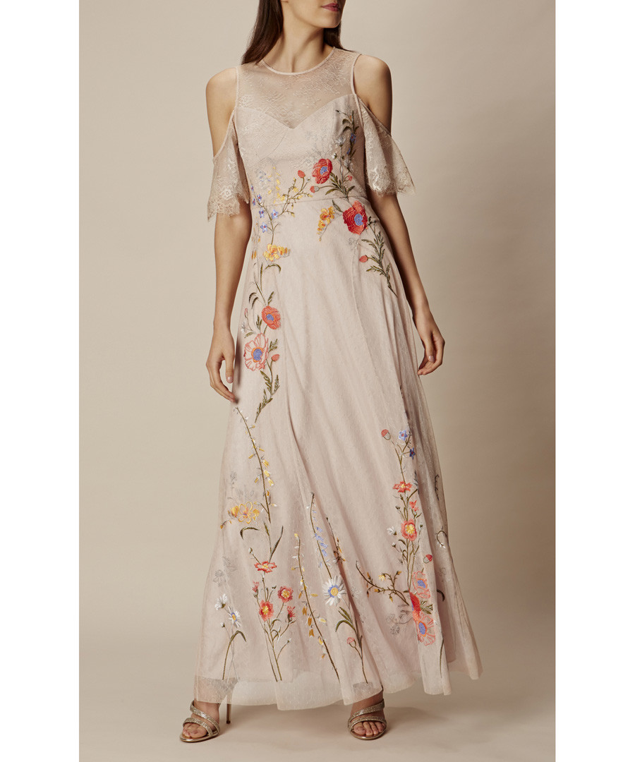 Neutral embroidered lace maxi dress Sale - karen millen
