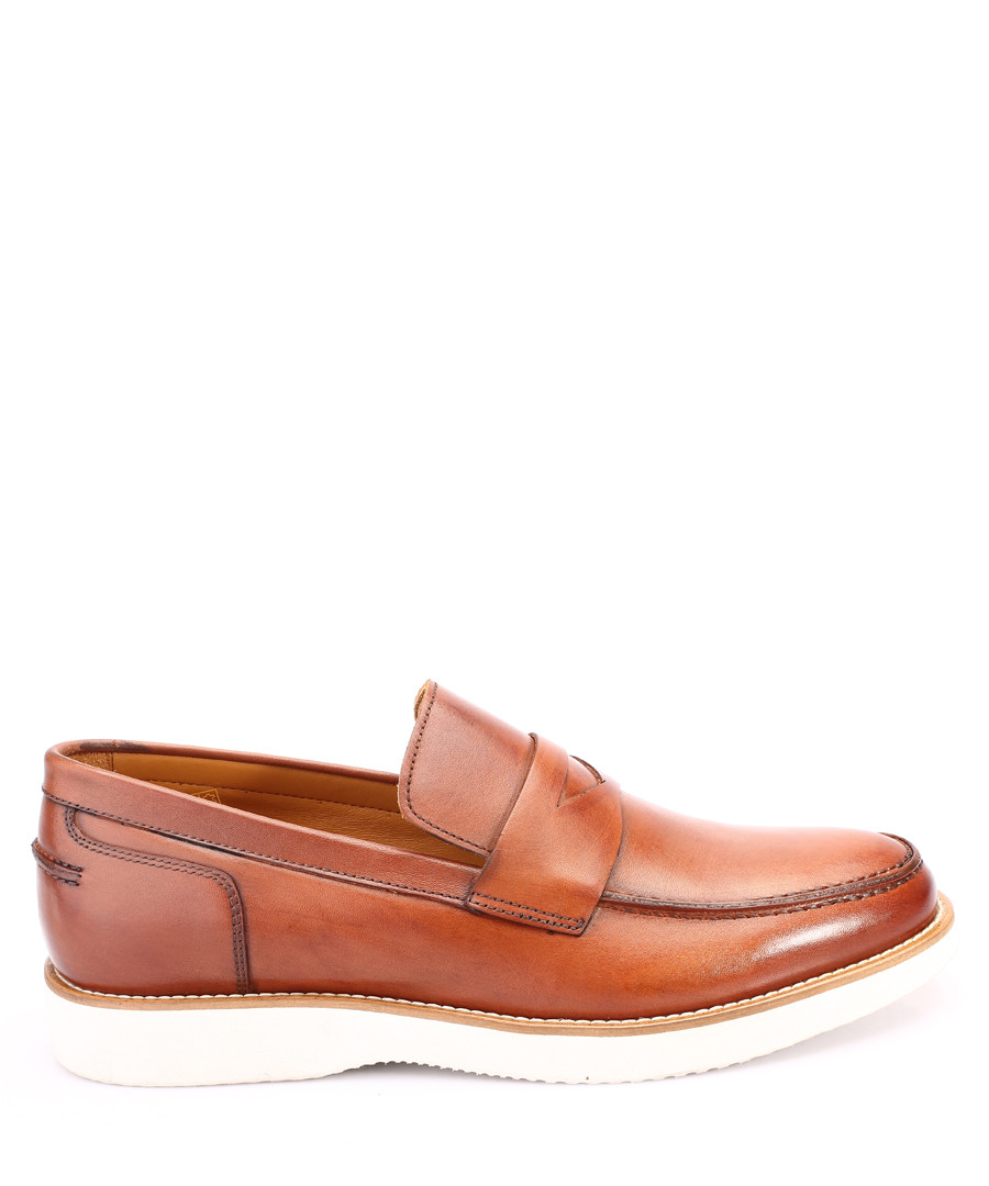 Tan & white leather loafers Sale - s baker