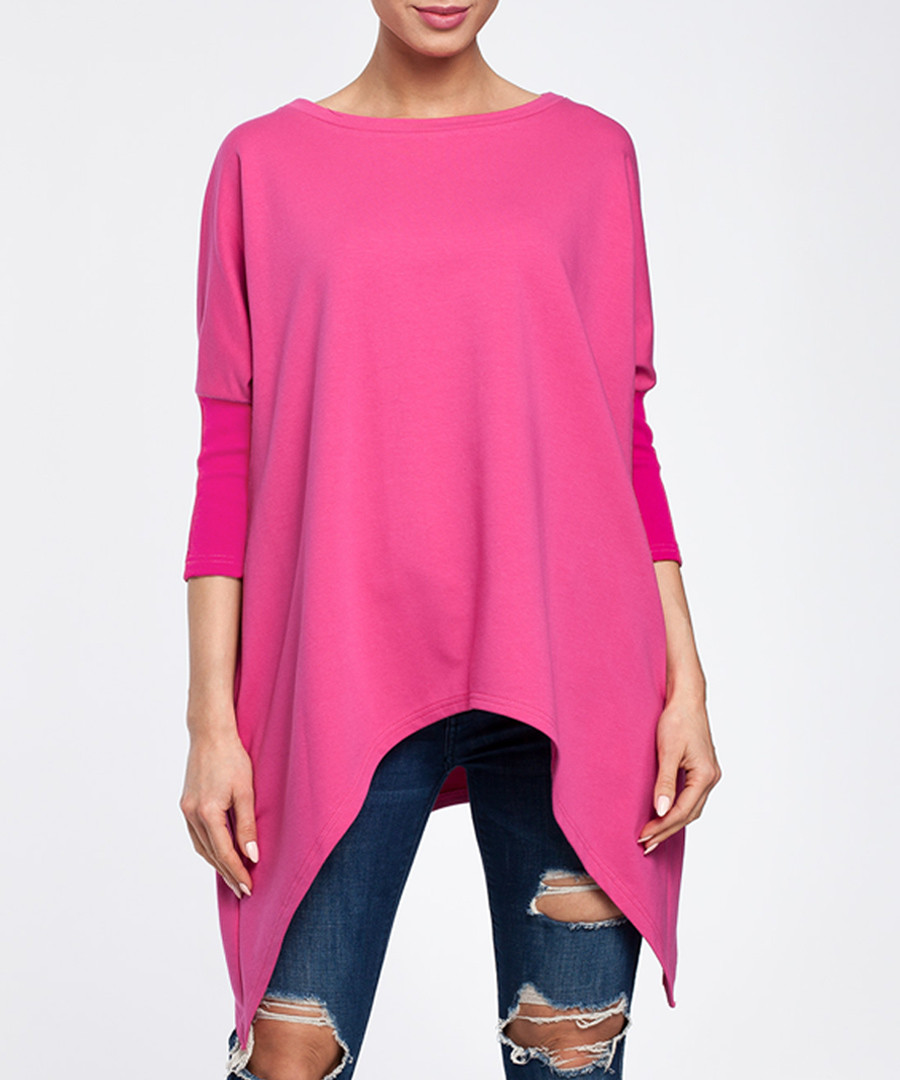 Fuchsia cotton blend asymmetric hem top Sale - made of emotion