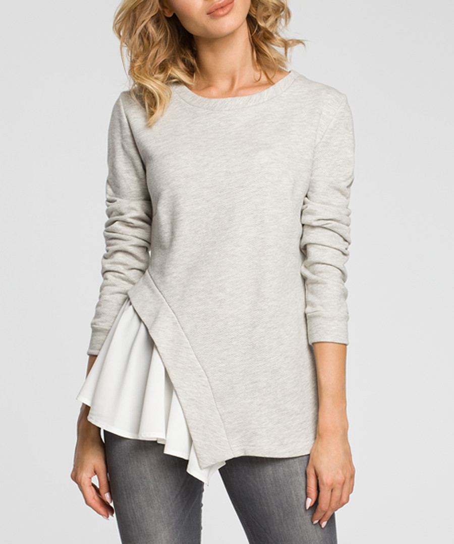 Light grey cotton blend frill detail top Sale - made of emotion