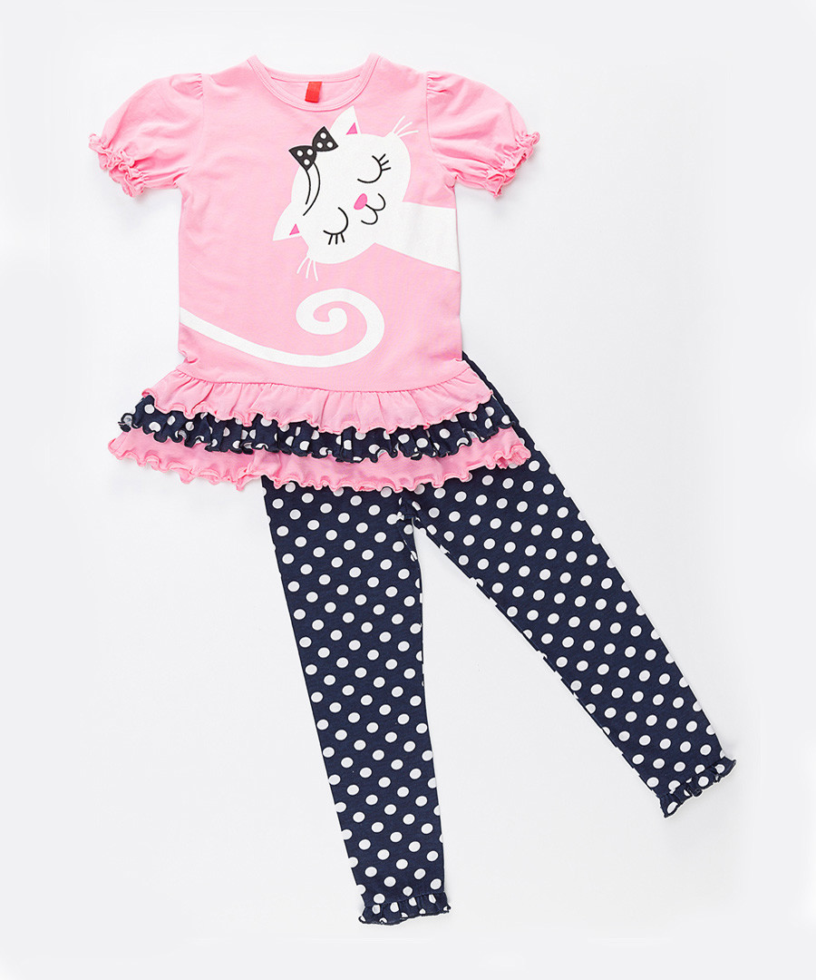 2pc Girl's Upside Down Cat cotton set Sale - Denokids