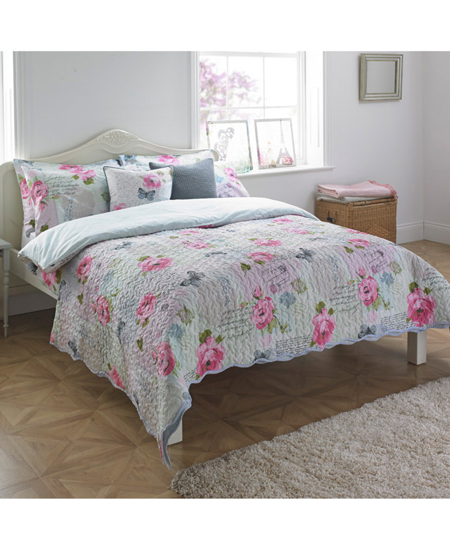 Rosebery pink rose bedspread 240 x 260cm Sale - riva paoletti