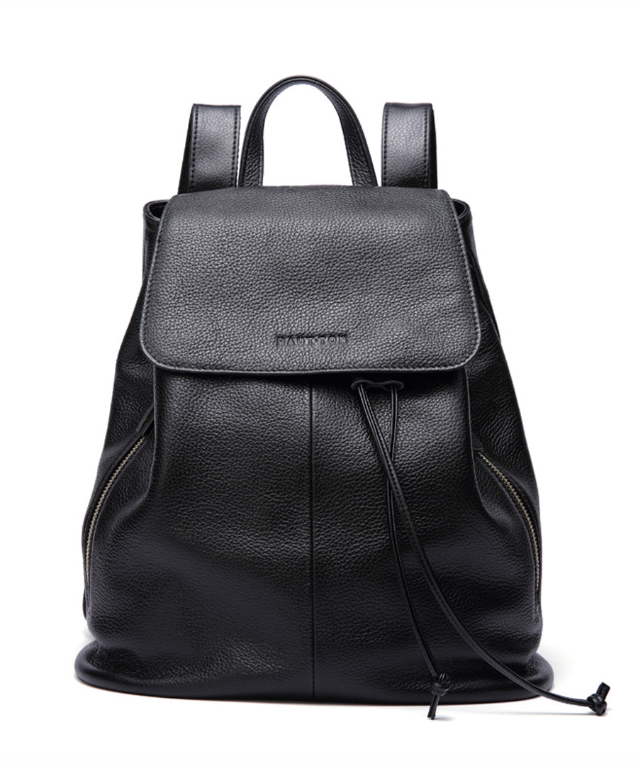 Black leather drawstring backpack Sale - hautton