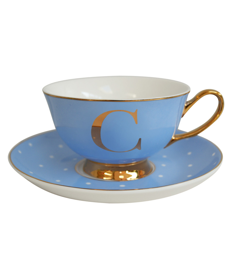 Letter C blue china teacup & saucer Sale - bombay duck